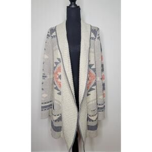 LUCKY BRAND Aztec Southwest Open Front Sweater Cardigan w/ Pockets Women's sz M